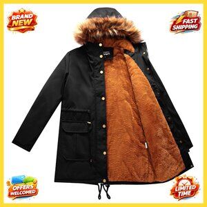 Women's Fleece Lined Winter Parka with Fur Hood, Thick Warm Jacket for Outdoor